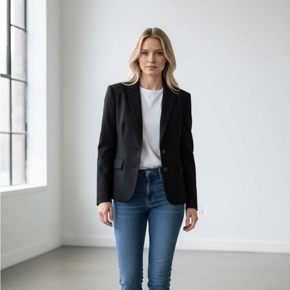 J. Crew Navy 100% Wool Petite Front Button Blazer - Size 10P